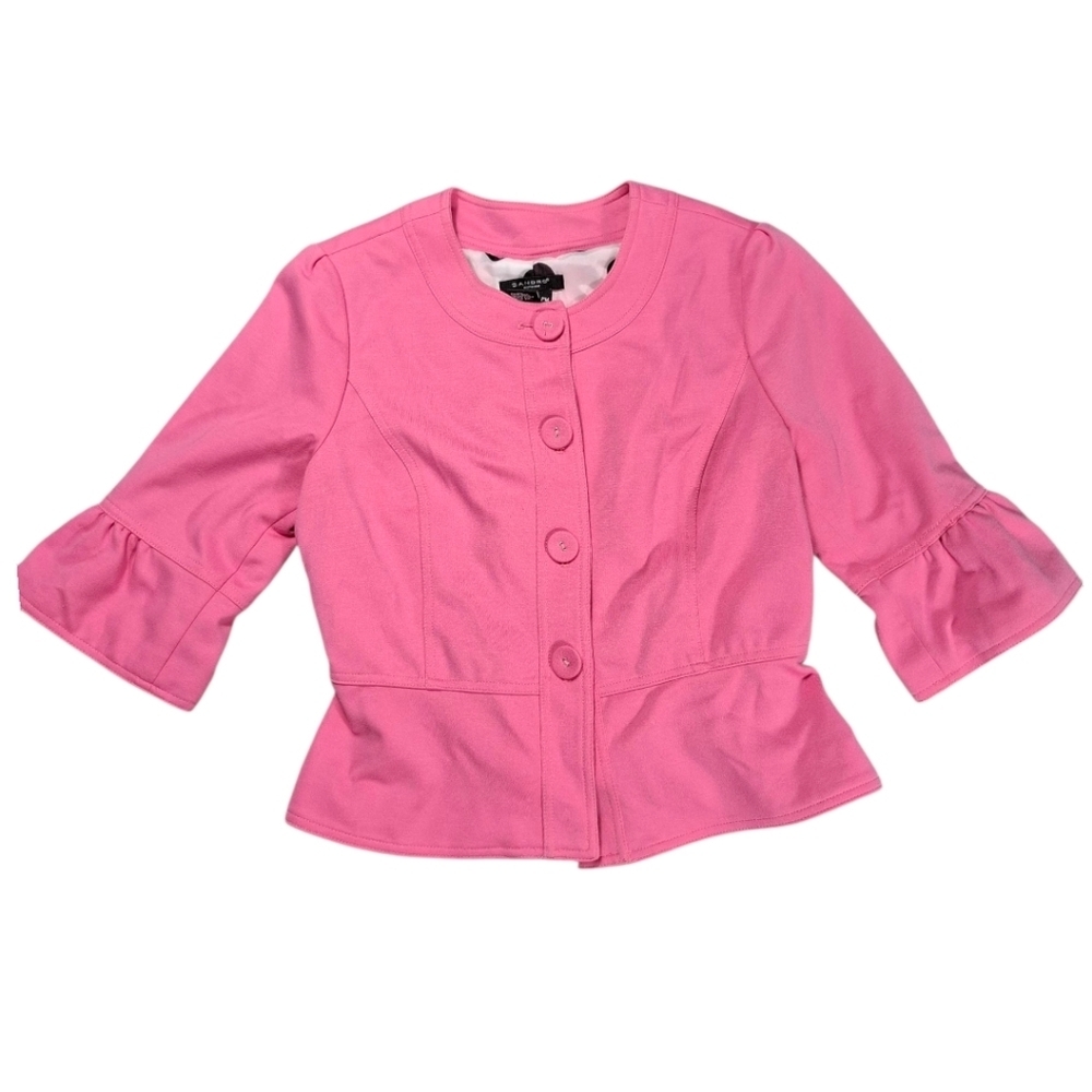 Sandro Sportswear Pink Blazer Jacket Peplum 3/4 Sleeve Size Petite Medium